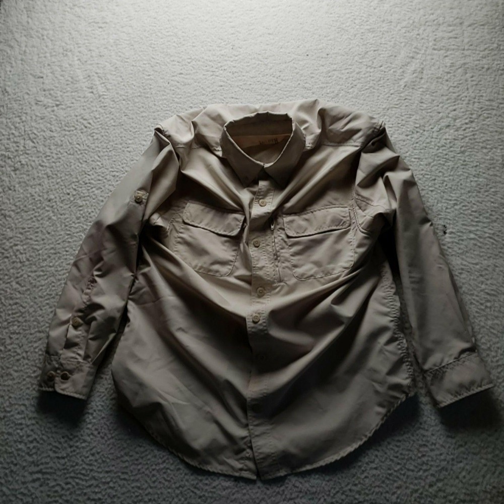 Duluth Trading Shirt Mens Medium Beige Long Sleeve Polyester Fishing Button-Up